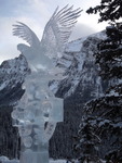 Ice sculpture between mountains.